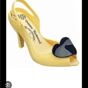 Vivenne Westwood Melissa Yellow Heels with Black Heart Accent